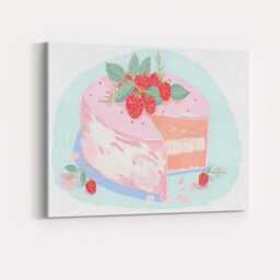 strawberry Layer Cake Watercolour Dessert Illustration Canvas Wall Art Print Decor Picture Ready To Hang - thumbnail 4