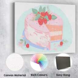 strawberry Layer Cake Watercolour Dessert Illustration Canvas Wall Art Print Decor Picture Ready To Hang - thumbnail 2