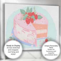 strawberry Layer Cake Watercolour Dessert Illustration Canvas Wall Art Print Decor Picture Ready To Hang - thumbnail 3