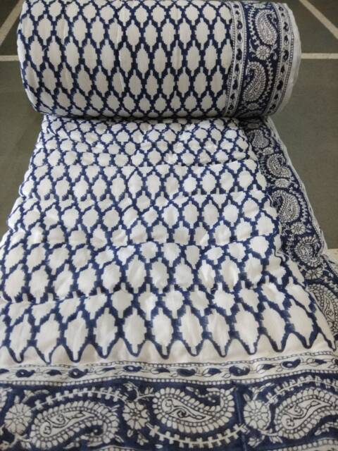 Indian Block Print Cotton Kantha Quilt Hand Quilted Reversible Bed Cover - image 1