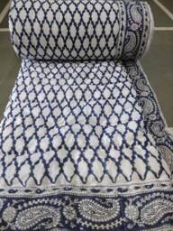 Indian Block Print Cotton Kantha Quilt Hand Quilted Reversible Bed Cover - thumbnail 1