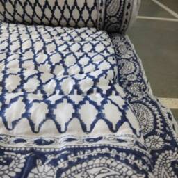 Indian Block Print Cotton Kantha Quilt Hand Quilted Reversible Bed Cover - thumbnail 2