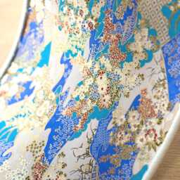 Luxury Lampshade Using Beautiful Japanese Chiyogami - Yuzen Paper Exterior Cream Linen, Interior Shades Of Blue Plus Whites, Red Highlights - thumbnail 3