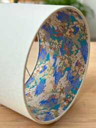 Luxury Lampshade Using Beautiful Japanese Chiyogami - Yuzen Paper Exterior Cream Linen, Interior Shades Of Blue Plus Whites, Red Highlights