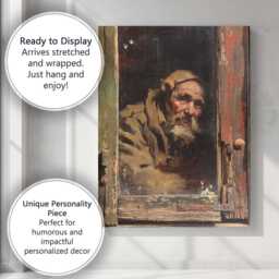 Rustic Elderly Bearded Man Window Portrait Painting Canvas Wall Art Print Decor Picture Ready To Hang - thumbnail 3