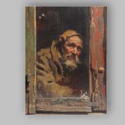 Rustic Elderly Bearded Man Window Portrait Painting Canvas Wall Art Print Decor Picture Ready To Hang - thumbnail 1