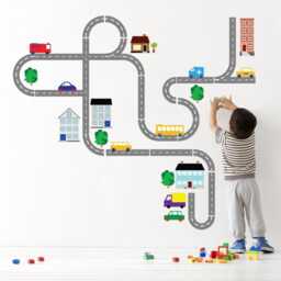 Cars Wall Decal For Boys Room, Transportation Vinyl Decal, Road Decals Bedroom, Car Theme Stickers Peel & Stick - thumbnail 1