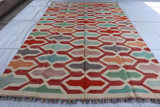 6'8x10'0 Turkmen Chubi Maimana Rug, Afghan Tribal Kilim Flatweave Oriental Area Brand New Kilim, Rug For Bedroom, Livingroom - image 1