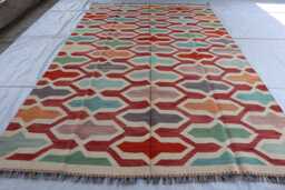 6'8x10'0 Turkmen Chubi Maimana Rug, Afghan Tribal Kilim Flatweave Oriental Area Brand New Kilim, Rug For Bedroom, Livingroom - thumbnail 1