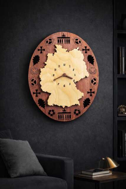 Germany Map Wooden Clock - Rustic German Wall Decor 15.7 - image 1