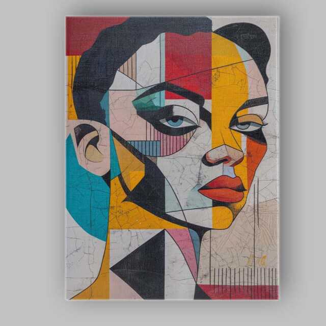 Textured Modern Cubist Abstract Face Portrait Canvas Wall Art Print Decor Picture Ready To Hang - image 1