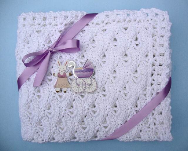 Crochet Cotton Baby Blanket White Heirloom Christening Gift - image 1