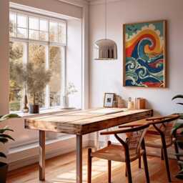 Blue Orange Wave Poster - Stylised Ocean Illustration Graphic Japanese Style Wall Art - thumbnail 2