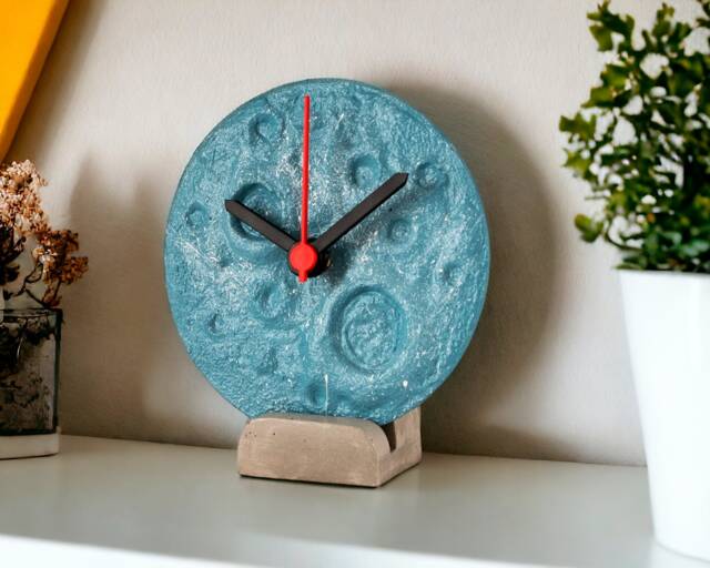 Moon Inspired Concrete Desk Clock, Unique Handcrafted Galaxy Table Astronomy Theme - image 1