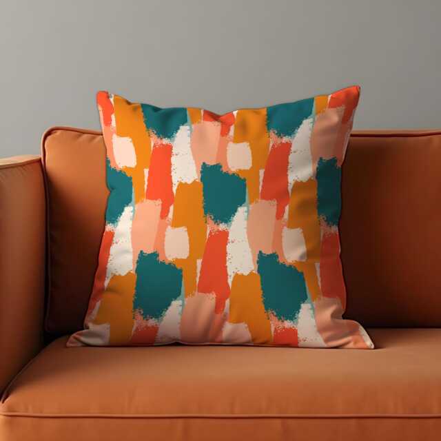 Abstract Brushstroke Cushion Cover, Bold Teal, Orange & Coral Pillow Case, Modern & Creative Home Decor, Any Size Case - image 1