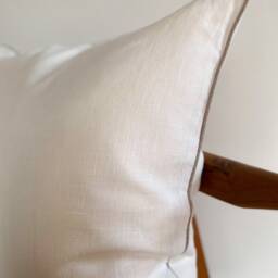 Set Of 2 Off White Washed Linen Pillow Cases With Contrast Edge in Natural Linen/ Soft Cushion Covers Piped Edge/ - thumbnail 4
