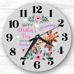 Mummy Mother's Day Gift Giraffe Grey Personalised Clock - thumbnail 1
