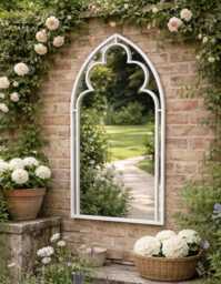 Large Arched Mirror, White Frame, Gothic Garden Wall Mirror - UK Delivery
