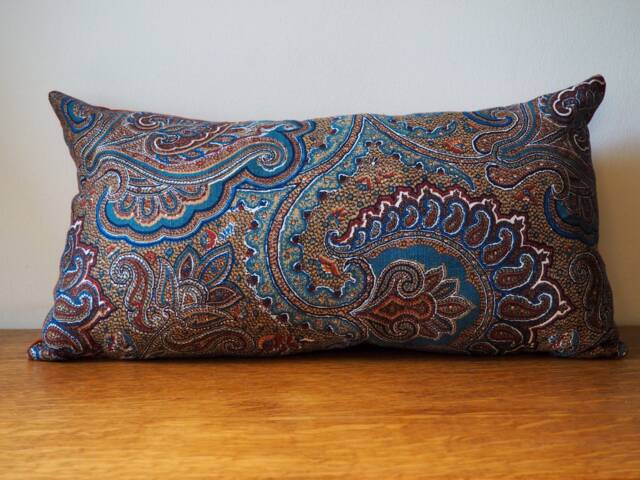 Paisley Print Rusty Orange Velvet Backed Bolster Cushion - image 1