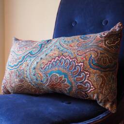 Paisley Print Rusty Orange Velvet Backed Bolster Cushion - thumbnail 2