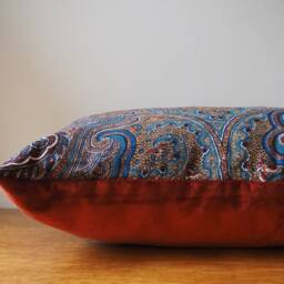 Paisley Print Rusty Orange Velvet Backed Bolster Cushion - thumbnail 4