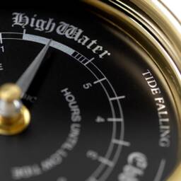 Handmade Prestige Tide Clock in Solid Brass With A Jet Black Dial, Mounted On Solid English Oak Mantel/Display Mount - thumbnail 3