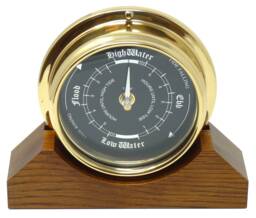 Handmade Prestige Tide Clock in Solid Brass With A Jet Black Dial, Mounted On Solid English Oak Mantel/Display Mount - thumbnail 1