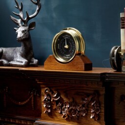 Handmade Prestige Tide Clock in Solid Brass With A Jet Black Dial, Mounted On Solid English Oak Mantel/Display Mount - thumbnail 2