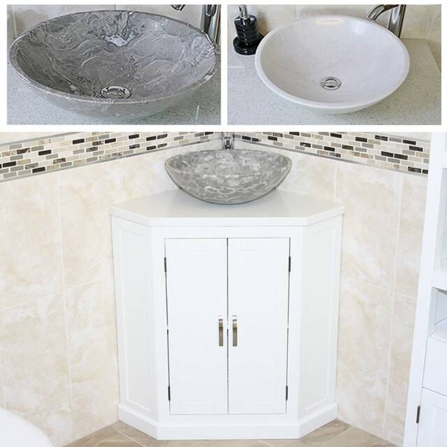 White Painted Bathroom Vanity Unit Free Standing Corner Cabinet Quartz Marble Basin 501Bpwqsbc - image 1