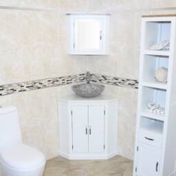 White Painted Bathroom Vanity Unit Free Standing Corner Cabinet Quartz Marble Basin 501Bpwqsbc - thumbnail 2