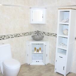White Painted Bathroom Vanity Unit Free Standing Corner Cabinet Quartz Marble Basin 501Bpwqsbc - thumbnail 3