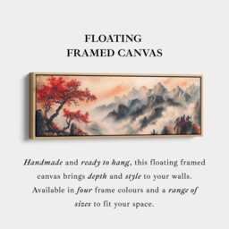 Horizontal Mountain Landscape Wall Art Red Tree Misty Peaks Panoramic Canvas Print For Living Room Bedroom Above Bed - thumbnail 3