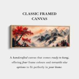 Horizontal Mountain Landscape Wall Art Red Tree Misty Peaks Panoramic Canvas Print For Living Room Bedroom Above Bed - thumbnail 2