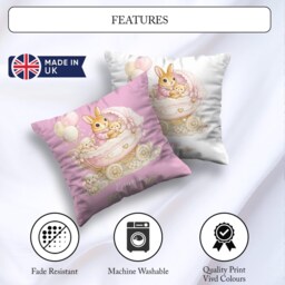 Personalised Name Pink Bunny Cushion Custom Colour Rabbit Pram Pillow Baby Shower Gift New Mum Keepsake Nursery Decor Cute Cosy Present - thumbnail 2