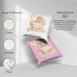 Personalised Name Pink Bunny Cushion Custom Colour Rabbit Pram Pillow Baby Shower Gift New Mum Keepsake Nursery Decor Cute Cosy Present - thumbnail 3