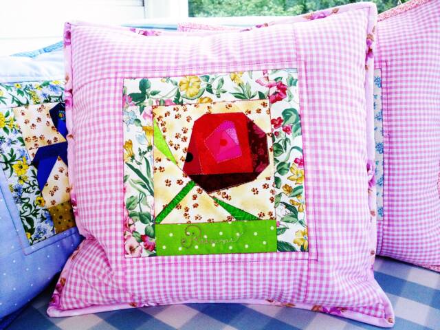 Rose Patchwork Pillow Cover Quilted Floral Throw Cushion, 16 - image 1