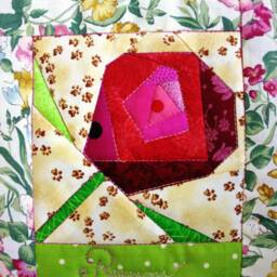 Rose Patchwork Pillow Cover Quilted Floral Throw Cushion, 16 - thumbnail 3