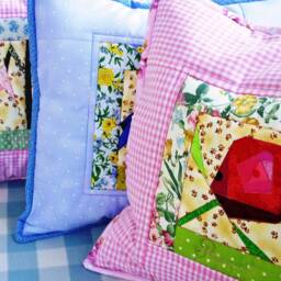 Rose Patchwork Pillow Cover Quilted Floral Throw Cushion, 16 - thumbnail 4