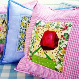 Rose Patchwork Pillow Cover Quilted Floral Throw Cushion, 16 - thumbnail 2