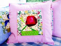 Rose Patchwork Pillow Cover Quilted Floral Throw Cushion, 16 - thumbnail 1