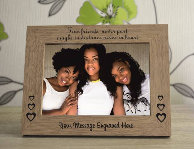 True Friends Never Part Personalised Engraved Wooden Photo Frame Oak & White Birthday Gift Keepsake Best Size 5 X 7 - image 1