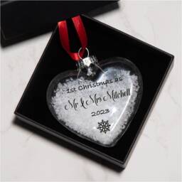 Personalised 1st Christmas As Mr & Mrs Heart Glass Bauble - thumbnail 3