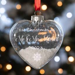 Personalised 1st Christmas As Mr & Mrs Heart Glass Bauble - thumbnail 2