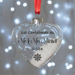 Personalised 1st Christmas As Mr & Mrs Heart Glass Bauble - thumbnail 1