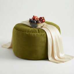 Sage Green Velvet Beanbag Ottoman Round Footstool Pouf - thumbnail 1