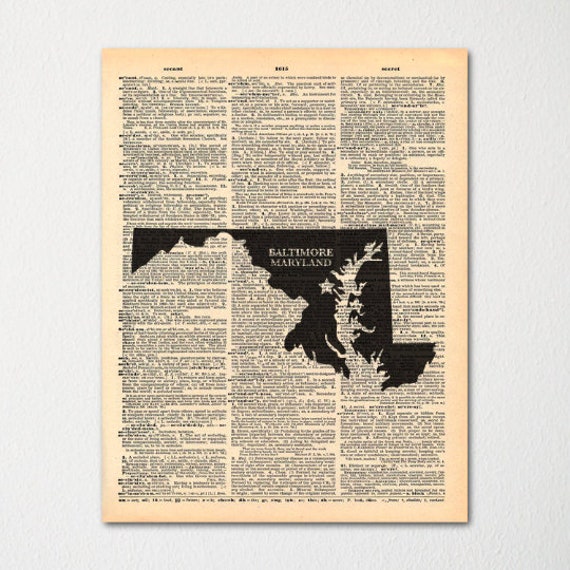 Maryland Custom City-state Dictionary Art Print/Vintage Paper