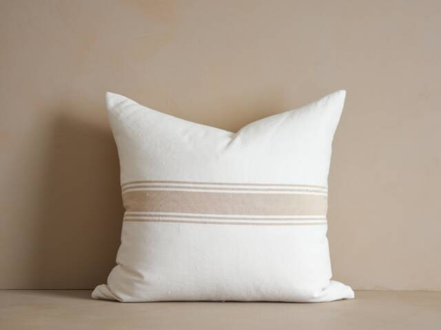 Leo White & Beige Striped Pillow - Woven Cotton Pillow - image 1
