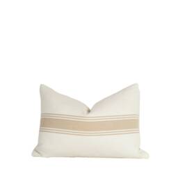 Leo White & Beige Striped Pillow - Woven Cotton Pillow - thumbnail 3