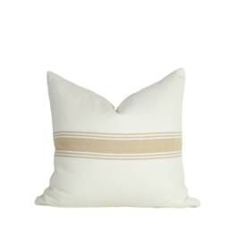 Leo White & Beige Striped Pillow - Woven Cotton Pillow - thumbnail 2