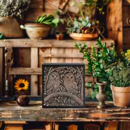 Barn Owl Couple Engraved Birch Wood Panel - Block Print Style Woodland Wall Art, Forest Cabin Nature Decor, Farmhouse Gift - thumbnail 2